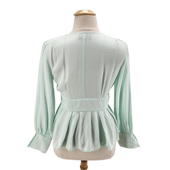 Something Navy Jacquard Wrap Surplice Peplum Mint Green Blouse Top Womens 1X - Picture 4 of 9